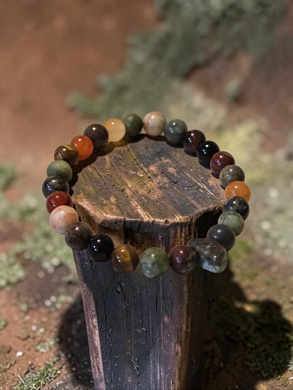 Earth Tone Grounding Multi-Color Natural Stone Bead Stretch Bracelet